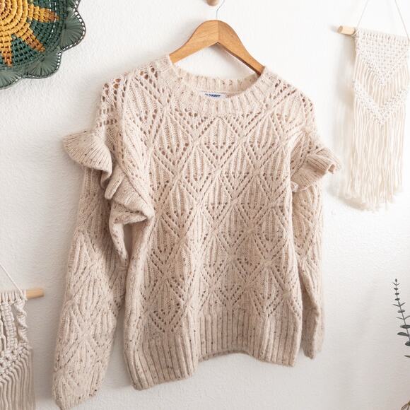 Old Navy Sweater Set To Taupe Wool Blend Pointelle Pullover Size Small - Picture 3 of 8